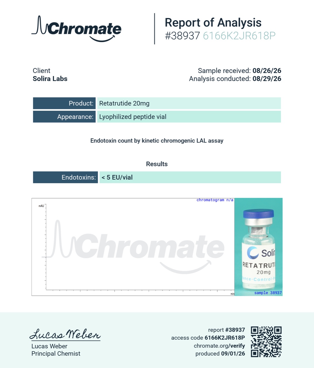 GLP-3R Endotoxins (LAL) Certificate of Analysis — lot TR6026, < 5 EU/vial